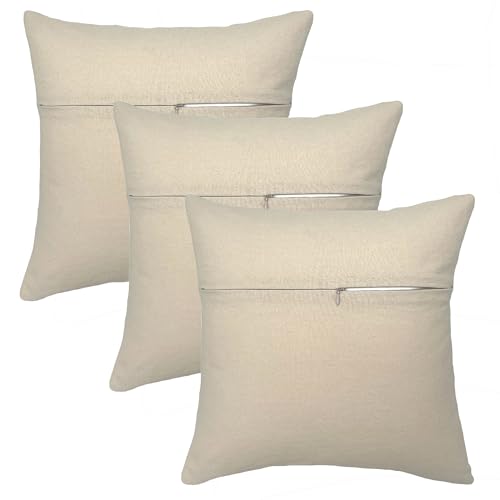 Image of Howie's Needlepoint Cushion Back with Zipper, Set of 3 Cotton Cushion Backs for Any 16x16 Inch Cushion (Beige)