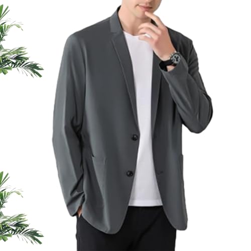 Men's Summer Lightweight Suit Jacket, Ice Silk Anti-Wrinkle Sport Coat Men Breathable Slim Fit Buttons Business Summer Blazer