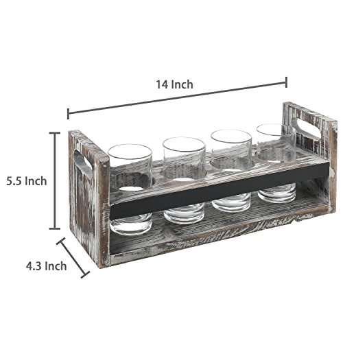 Mygift 5 Piece Beer Flight Board Tasting Sampler Set With Chalkboard Panel, 4 Beer Glasses And Dark Brown Wood Serving Carrying Tray With Handles #TOP4