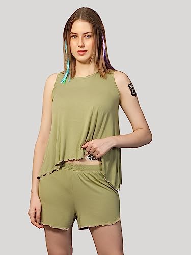 Image of Evolove Women's Micro Modal Round Neck Sleeveless Night Suit /Top & Short Set Super Soft Comfortable (Modal-Shorts Set)
