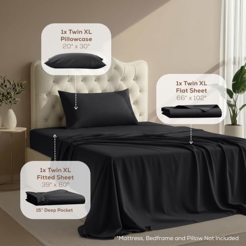 Image of Utopia Bedding Bed Sheet Set - 3 Piece Twin XL Bedding - Soft Brushed Microfiber Fabric - Wrinkle, Shrinkage & Fade Resistant - Easy Care (Twin XL, Black)