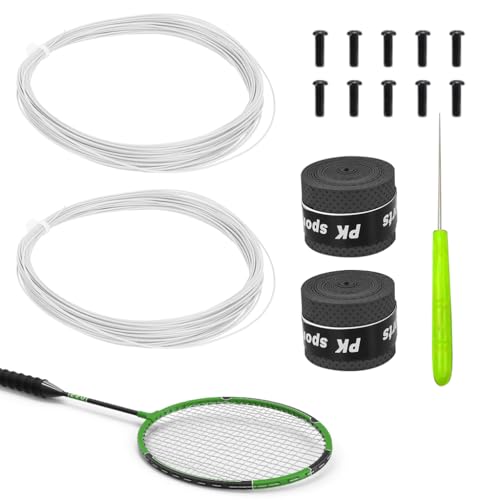 Image of Proberos Badminton Racket Strings Set, for 2 Rackets, Replacement String Repair Kit with Accessories & Tools, Nylon Fiber Strings, 0.78mm, Tension 26lbs, 10m Long Per Roll - White