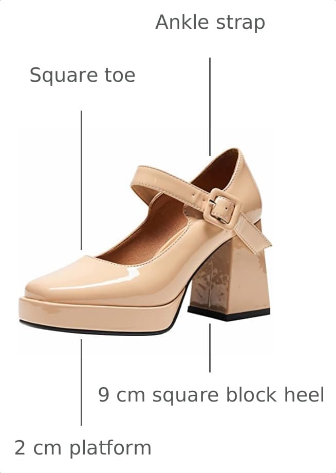 Image of Women's Mary Jane Platform Heels Chunky Block Heel Pumps | Square Closed Toe,Comfort Latex Insoles,All-day Stability,Dress Shoes for Graduation,Party,Prom,Daily Wear