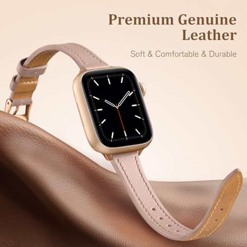 DGege Slim Leather Band Compatible with Apple Watch Band for Women 38mm 40mm 41mm 42mm 44mm 45mm 46mm 49mm,Top Genuine Leather Thin Watch Wristband for iWatch Ultra Series 10/9/8/7/6/5/4/3/2/1/SE - image 4