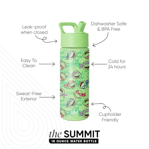 Image of Simple Modern TMNT Kids Water Bottle with Straw Lid | 18oz Insulated Stainless Steel Kids Tumbler & Spill Proof Toddler Cup for School, Girls, Boys | Summit | Mutant Ooze