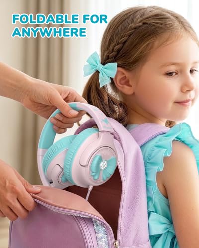 Image of iClever C371 USB C Headphones for Kids, 85dBA Safe Sound, Over-Ear Foldable Kids Headphones with Cord, Boys Girls Toddler Headphones for School Travel Chromebook Tablet iPad, Cloud Pink