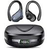 Auriculares Inalambricos, Auriculares Bluetooth 5.3 Deportivos con Gancho de la Oreja, 60H de Reproducción, Pantalla LED, Llamada ENC HD, Profundamente Bajo, Ajuste Cómodo, IPX7 Impermeable(Negro).