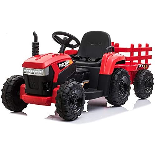TOBBI 12V Kids Electric Ride On Tractor, Toddlers Trailer Vehicle to Dirive