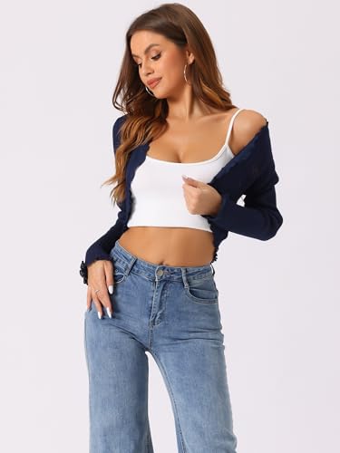 Image of Allegra K Women's Spring Crop Shrug Ruffle Trim Long Sleeve Knit Open Front Casual Bolero Cardigan