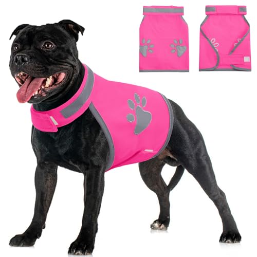 SUNFURA Dog Reflective Safety Vest High Visibility Adjustable Dog Hunting Harness Vest for Outdoor Activity & Night Walking Breathable Pet Jacket for Small Medium Large Dogs (Pink M)