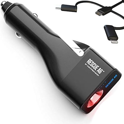 Rescue A6 Emergency 6-in1 Car Crash Safety Device USB Car Charger Window Breaker Seat Belt Cutter 2200mAh Power Bank Powerful LED Flashlight (Ver 2.0) (1 Pack) Cover