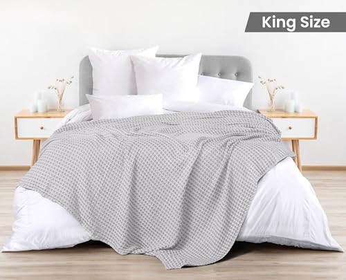 Image of Utopia Bedding 100% Cotton Waffle Weave Blanket King Size for Bed - Lightweight, Breathable Summer Blankets Soft and Cozy, Gifts for Women Home Room Decor (Silver, 90x108 Inch)