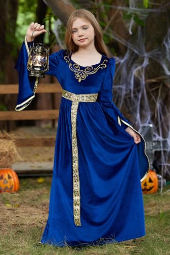 BesserBay Girls Halloween Medieval Renaissance Princess Elegant Dress Queen Velvet Outfit 4-14 Years4