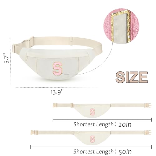 Image of MAXTOP Birthday Gifts for Women Men,Personalized Initial Letter Patch Fanny Pack Crossbody Bag with 3-Zipper Christmas Gift Trendy Stuff for Daughter Sister Her,Beige S