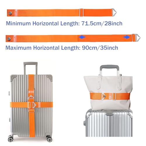Image of Luggage Strap for Suitcases Add a Bag Travel Belt for Luggage Over Handle Carry On Bag Elastic Adjustable Belt Strap with Alloy Buckle Hands-Free Airport Travel Trips Accessories Orange