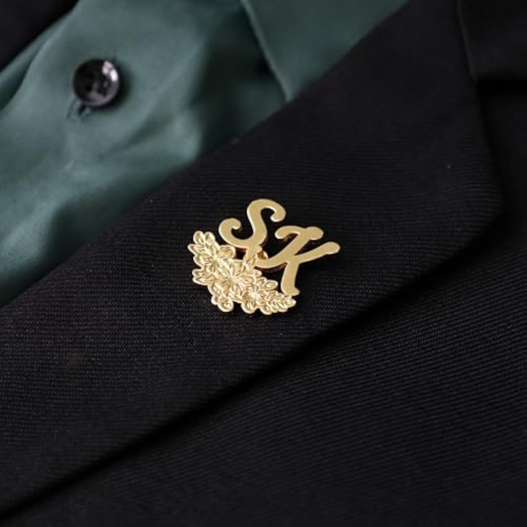 Personalized Initials Name Brooch with Floral Design