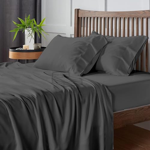 Cottinton Lane 4 Piece Twin XL Size Sheet Set, Premium 100% Cotton Bed Sheets Sets, 16 Inch Deep Pocket with Elastic All Around, Soft & Luxurious Hotel Quality Sheets, Dark Grey Solid