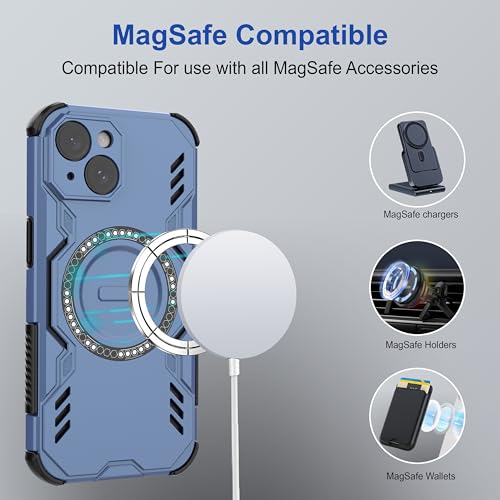 Image of amazon basics Back Case Cover for iPhone 15 | Magnetic Case with Built-in Metal Ring | Supports Mag-Safe Charger, Wallet & Car Mount | Shockproof Hybrid PC + TPU | Blue