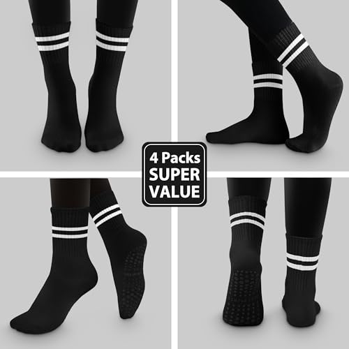 4 Pairs Pilates Socks for Women, Non Slip Grip Socks for Yoga, Barre, Hospital, Barefoot2