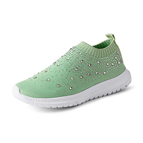 Women's Crystal Breathable Orthopedic Slip on Walking Shoes Sparkly Sneakers, Womens Mesh Orthopedic Walking Shoes Slip Resistant Slip on Sock Sneakers