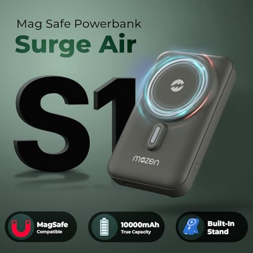 Image of Mozen by Amkette Surge Air S1 10000mAh Power Bank | MagSafe Power Bank Fast Charging | 22.5W USB-C Input /Output + 18W USB-A | 15W Qi Wireless for Android & iPhone | 1 Year Warranty