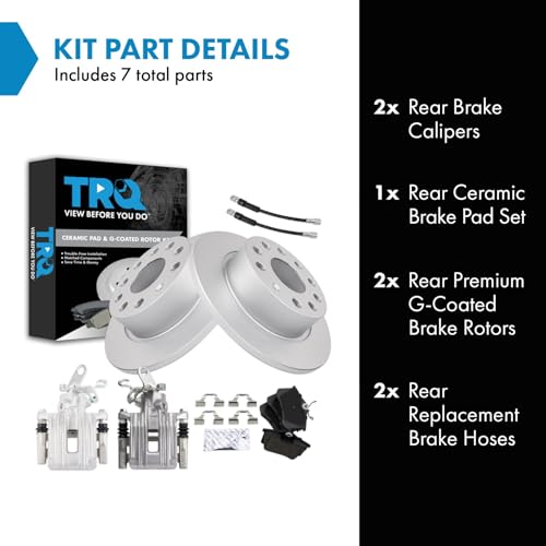 Image of TRQ Rear Brake Pad and Rotor Set Ceramic G Coated 253 mm Rotors Calipers Hoses Compatible with 2010-2013 Audi A3