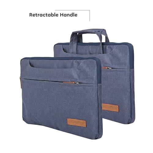 Image of Bonkaso 14.1 Inch Laptop Sleeve Cum Messenger Bag for MacBook & Laptops | Premium Polyester Melange | Water-Resistant Padded Case with Handle & Sling Strap | Lightweight Office Travel Bag - Dark Blue