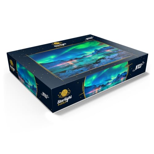 Rompecabezas MyPuzzle Aurora Boreal sobre la Costa del Mar, Luces Nocturnas. Luces del Norte en las Islas Lofoten, Noruega – Rompecabezas de 1000 piezas de alta calidad para adultos miniatura 3