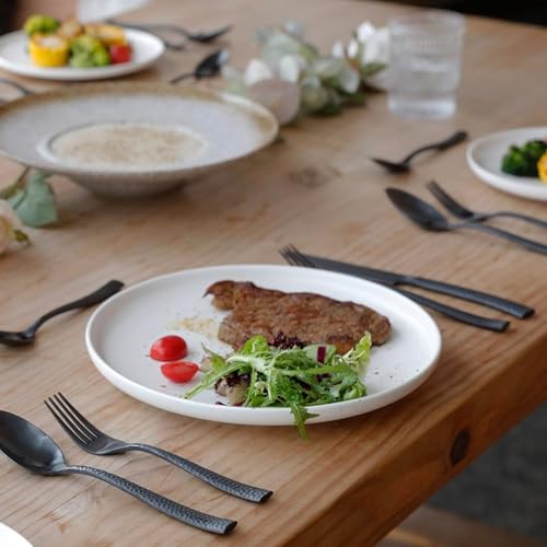 48-Piece Black Hammered Silverware Set for 8, Stainless Steel Flatware Set with Steak Knives, Mirror Polished Tableware Cutlery Set, Include Forks Spoons and Knives Set, Dishwasher Safe - Image 8