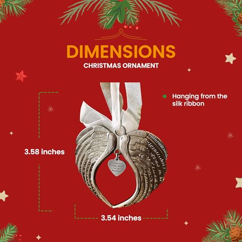 Christmas Ornaments Angel Wings - A Piece of My Heart is in Heaven Ornament for Christmas Tree - Double Sided Memorial Ornament for Loss of Loved One - Luxurious Silk Ribbon & Red Gift Bag