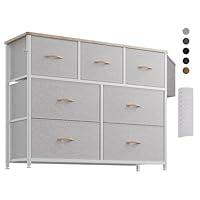 PURFINO Fabric Chest of Drawers - Canvas Storage Unit with 7 Drawers, Label Cards, Side Pocket & Hook for Living Room, Hallway, Bedroom