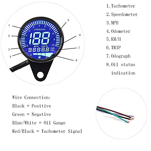 Motorcycle Lcd Digital Odometer Speedometer Tachometer Rpm Fuel Level Gauge Mph Km/H (Black) #TOP2
