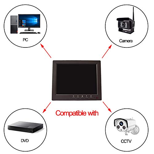 Image of 8 inch CCTV Monitor, TFT LCD Security Screen with VGA HDMI AV BNC USB Audio in /Out Ports Built-in Speaker, HD Display for Surveillance Camera STB 1024x768 Resolution with Car Power Adapter 12-24V