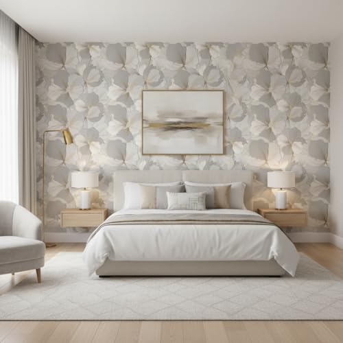 Image of Grey Floral Wallpaper for Walls | Peel and Stick Self Adhesive Wall Sticker | Waterproof PVC Vinyl Decorative Wall Decor for Home, Living Room, Bedroom & Office (45x300 cm)