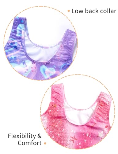 2 pack leotard for girls gymnastics sparkly tumbling unitards with shorts sleeveless one piece biketards
