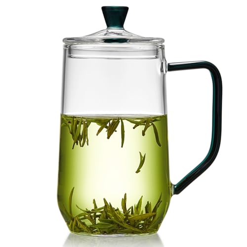 �|�J���e�B�[ �ϔM�K���X �}�O�J�b�v 480ml �t�^�t�� �e�B�[ �����₷�������t�� �V���v���f�U�C�� ������� �ΐF�n���h�� �K���X�R�b�v �g�� �n�[�u�e�B�[ �M�t�g�p �ŗ␉?����t480ml (�O���[��)