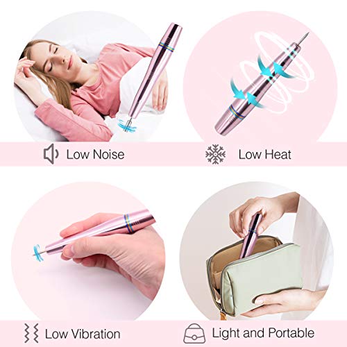 Skymore Professional Electric Nail Drill for Acrylic Nails, Portable USB Nail File Manicure & Pedicure Tools Set, 11 in 1 Acrylic Finger Toe Nail Care Kit, 16 Sanding Bands and 1 Nail Clipper (Pink)