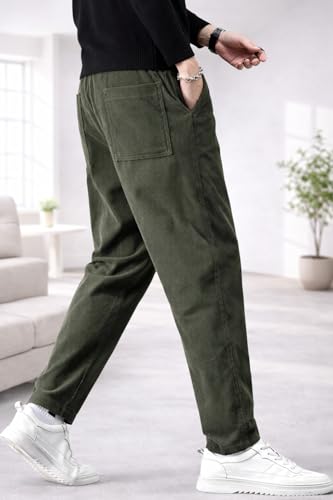 Image of Men's Comfortable Corduroy Pants | Relaxed Fit Stretch Waist Trousers for Everyday Wear Cream