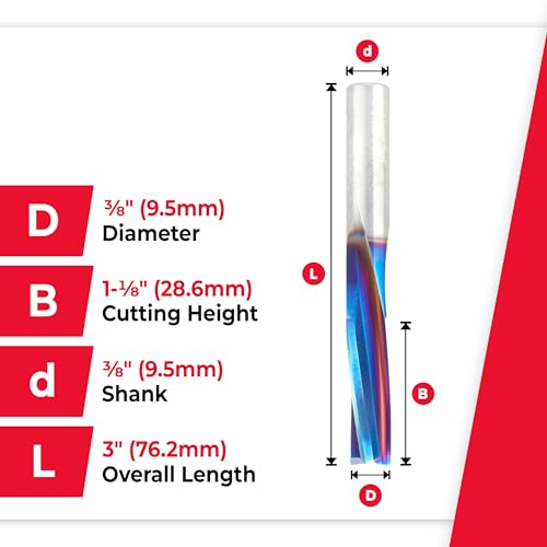Image of Amana Tool Spektra Coated Solid Carbide CNC Spiral Finisher Router Bit, 51733-K, 3 /8 Dia x 1-1 /8 Cut Height x 3 /8 Shank x 3 Inch L x 3 Flute Down-Cut
