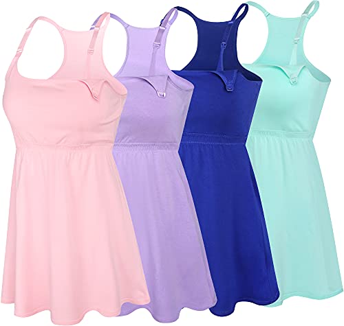 Image of SUIEK Cotton Maternity Nursing Tank Tops with Bralette Breastfeeding Shirts Pregnancy Clothes