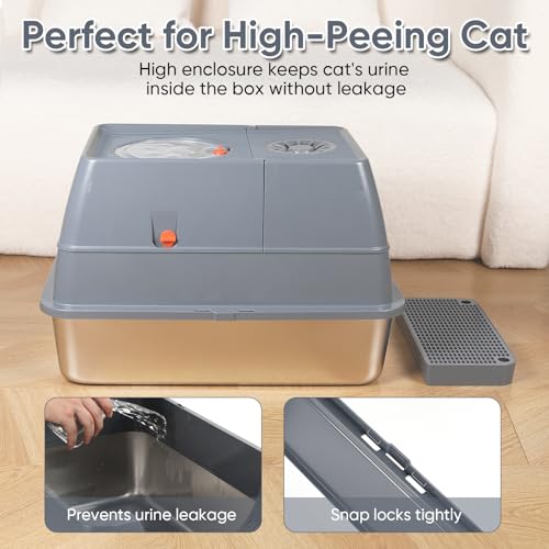 Caja de arena de acero inoxidable para gatos con tapa grande miniatura 5
