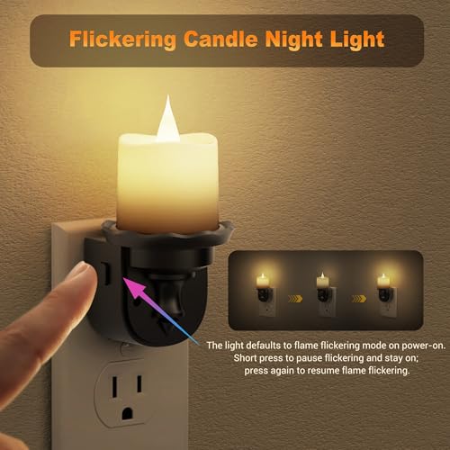 Image of JandCase Night Lights Plug into Wall, 2 Pack Flameless Flickering Electric Fake Candle Night Light with Dusk to Dawn Sensor, 3000K Soft White, 0-100LM Dimmable Nightlight for Bathroom Bedroom Hallway