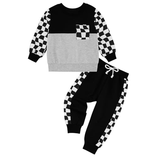Toddler Baby Boy Outfits Clothing Sets Checkerboard Long Sleeve Sweatshirt Pants Fall Winter Plaid Clothes Set