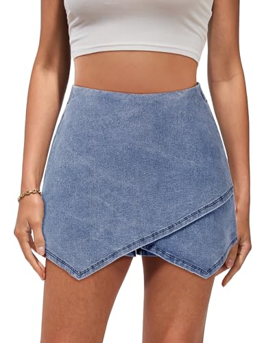 Luvamia Denim Skorts for Women - Elastic Waist Jean Skort - Modern Blue - Medium - Size 8 / 10