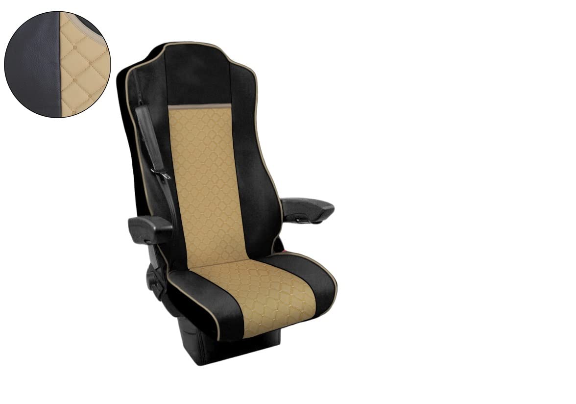 Juego de fundas de asiento de cuero ecológico 1+1 para camiones, fundas protectoras con ajuste para MP4, color negro y beige
