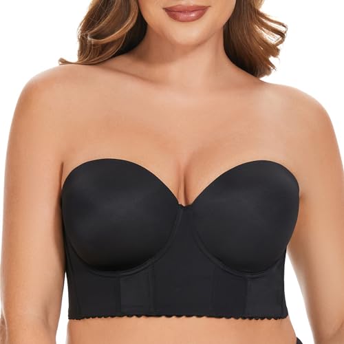 Image of SEA BBOT Women Longline Strapless Bra Full Figure Corset Bra Hide Back Fat