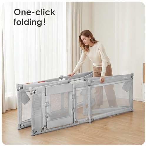 Image of Sweeby Foldable Baby Playpen, 79x71 Inch Baby Gate Playpens for Babies and Toddlers Extra Large Play Yard with Door Child Fence and Indoor Play Pen, Light Grey