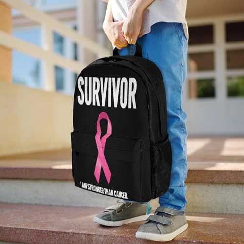 Backpack for Women, Breast Cancer Survivor Pink Ribbon Black Comfort Lightweight Travel Shoulder Bag, Funny Multi-Functional Backpack with Pockets for Commuting 6