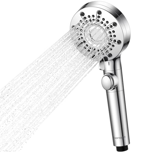 berssen Pommeau de Douche, Pomme de Douche Anti Calcaire Grand Economie Deau, 5+1 Types de Jets, Lance à Haute Pression, Arrêt d'eau à une Touche(Pommeau Douche-G1/2)