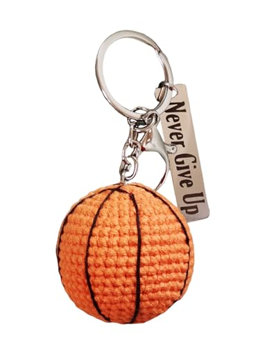 Handmade Crochet Keychains for Girls,Boys Key Chain Accessories Basketball with Positive Emotional Support Purse Bag Knitted Animal Cartoon Keychain Kids School Bag/Backpack Charm Key Ring